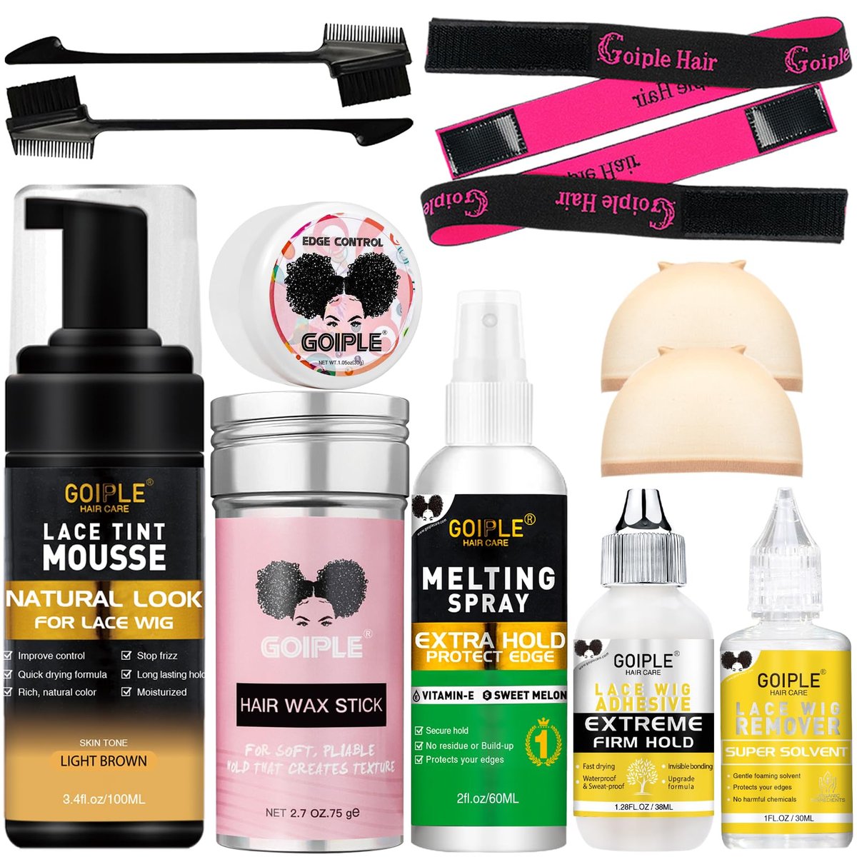 Lace Tint Melting Mousse for Women's Toupees, Hairpieces and Wigs - Natural Finishing Color, Wig Glue and Tool Set (Light Brown) Avelisse