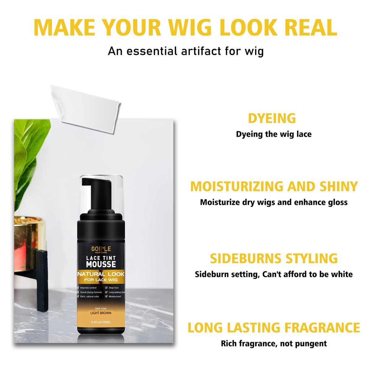 Lace Tint Melting Mousse for Women's Toupees, Hairpieces and Wigs - Natural Finishing Color, Wig Glue and Tool Set (Light Brown) Avelisse