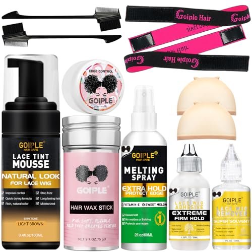 Lace Tint Melting Mousse for Women's Toupees, Hairpieces and Wigs - Natural Finishing Color, Wig Glue and Tool Set (Light Brown) Avelisse
