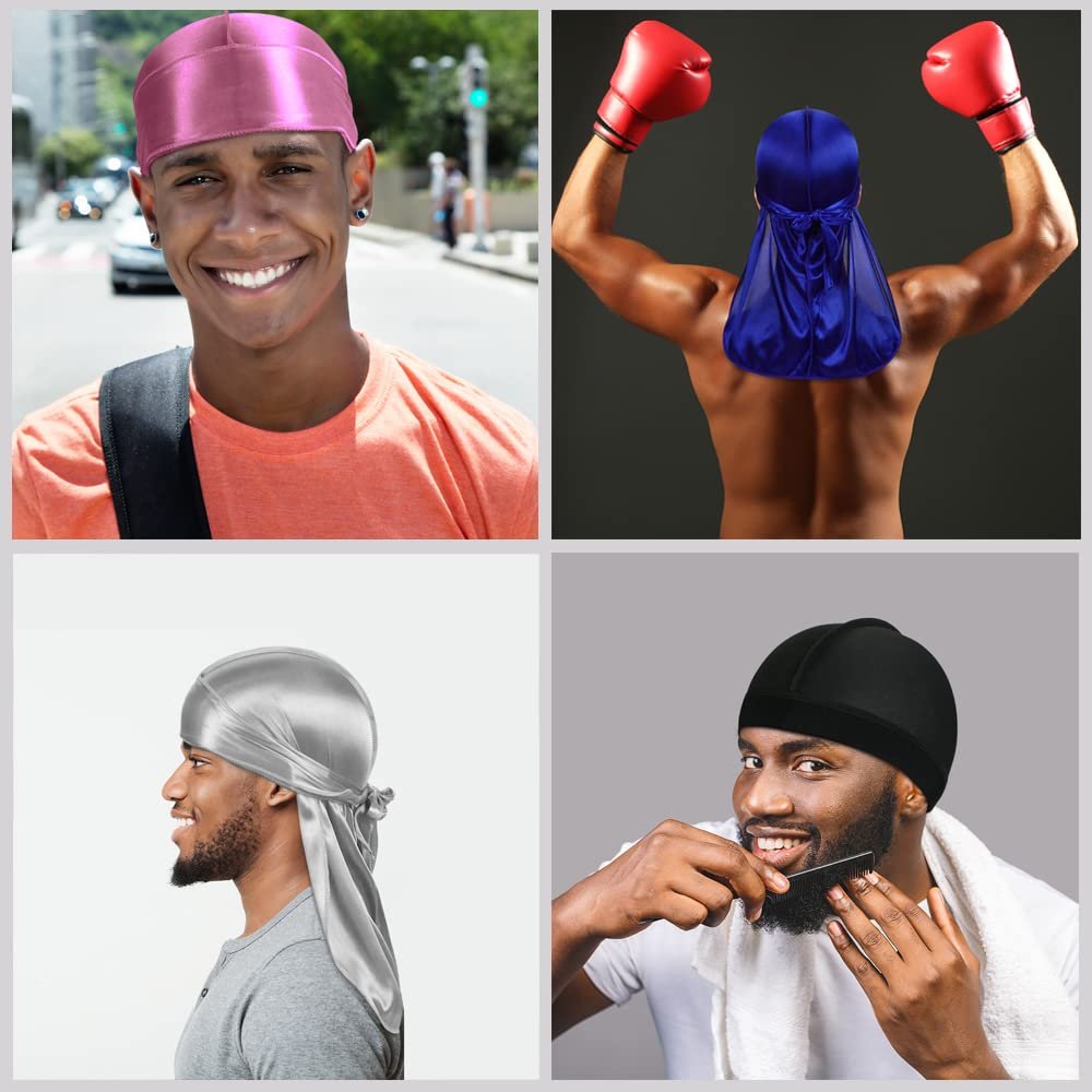 7 PCS Silky Durags with Long Tail and 1 Satin Wave Cap – Multicolour Do Rags for Men 360 Waves - görsel 13