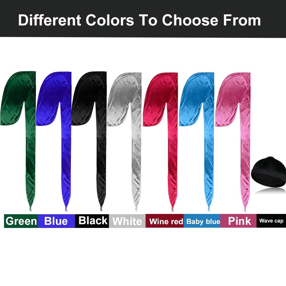 7 PCS Silky Durags with Long Tail and 1 Satin Wave Cap – Multicolour Do Rags for Men 360 Waves - görsel 5