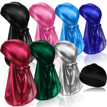 7 PCS Silky Durags with Long Tail and 1 Satin Wave Cap – Multicolour Do Rags for Men 360 Waves