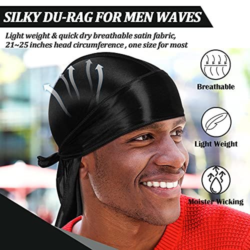 7 PCS Silky Durags with Long Tail and 1 Satin Wave Cap – Multicolour Do Rags for Men 360 Waves - görsel 4