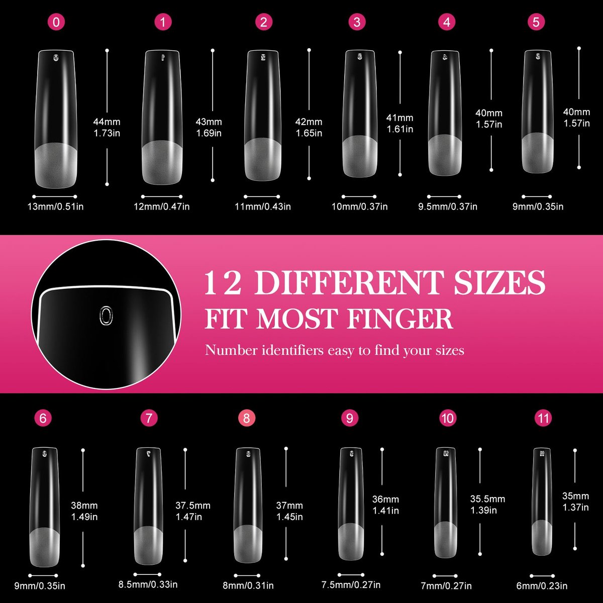 AORAEM XXL Square Clear Fake Nails 240PCS - Long Tapered Square Nail Tips Half Matte Design Extra Long Acrylic Nail Tips with Case for Home DIY Nail Salons - görsel 9