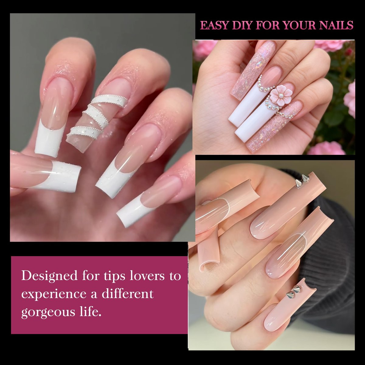 AORAEM XXL Square Clear Fake Nails 240PCS - Long Tapered Square Nail Tips Half Matte Design Extra Long Acrylic Nail Tips with Case for Home DIY Nail Salons - görsel 11