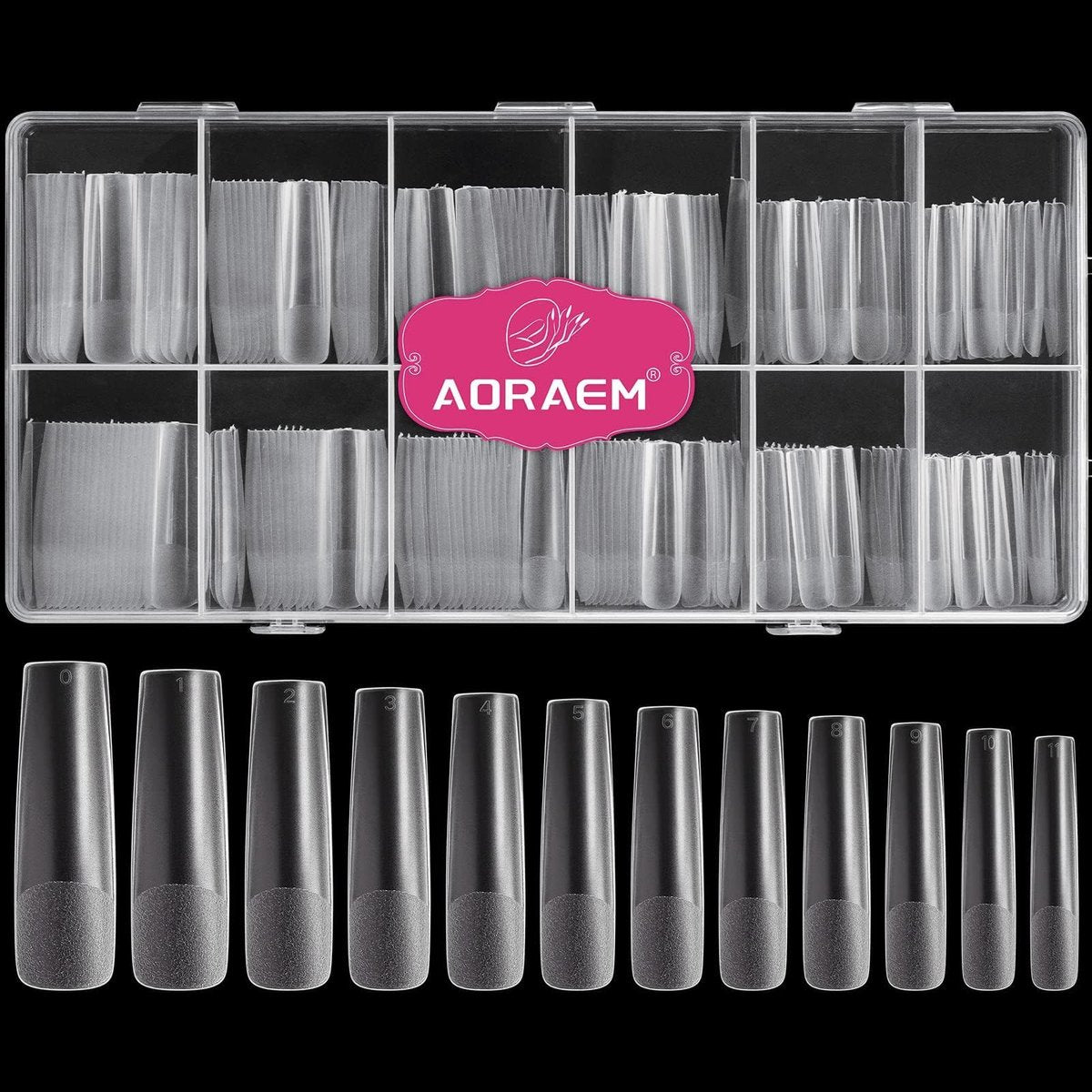 AORAEM XXL Square Clear Fake Nails 240PCS - Long Tapered Square Nail Tips Half Matte Design Extra Long Acrylic Nail Tips with Case for Home DIY Nail Salons - görsel 1