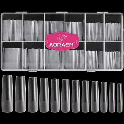 AORAEM XXL Square Clear Fake Nails 240PCS - Long Tapered Square Nail Tips Half Matte Design Extra Long Acrylic Nail Tips with Case for Home DIY Nail Salons