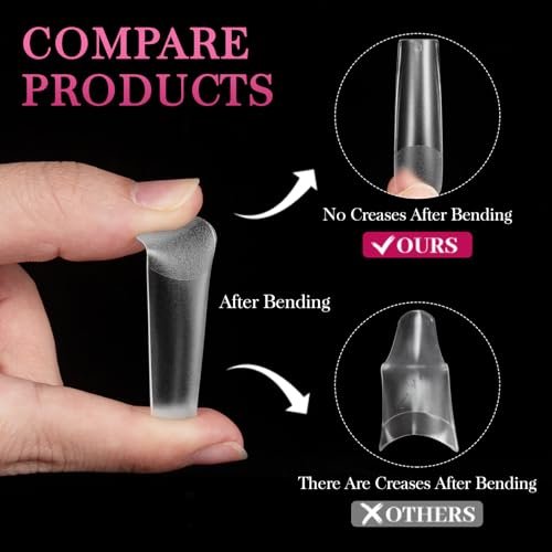 AORAEM XXL Square Clear Fake Nails 240PCS - Long Tapered Square Nail Tips Half Matte Design Extra Long Acrylic Nail Tips with Case for Home DIY Nail Salons - görsel 6