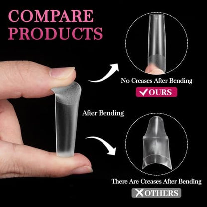 AORAEM XXL Square Clear Fake Nails 240PCS - Long Tapered Square Nail Tips Half Matte Design Extra Long Acrylic Nail Tips with Case for Home DIY Nail Salons
