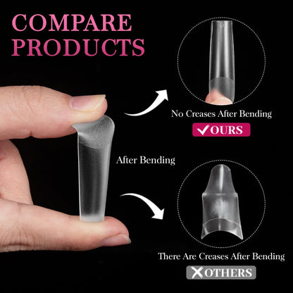 AORAEM XXL Square Clear Fake Nails 240PCS - Long Tapered Square Nail Tips Half Matte Design Extra Long Acrylic Nail Tips with Case for Home DIY Nail Salons