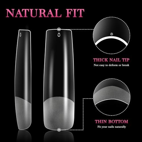 AORAEM XXL Square Clear Fake Nails 240PCS - Long Tapered Square Nail Tips Half Matte Design Extra Long Acrylic Nail Tips with Case for Home DIY Nail Salons - görsel 8