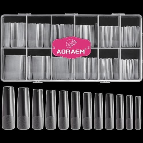 AORAEM XXL Square Clear Fake Nails 240PCS - Long Tapered Square Nail Tips Half Matte Design Extra Long Acrylic Nail Tips with Case for Home DIY Nail Salons - görsel 2