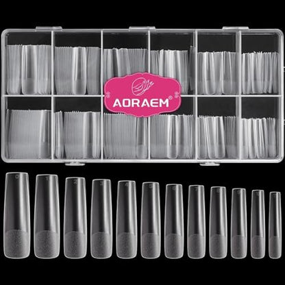 AORAEM XXL Square Clear Fake Nails 240PCS - Long Tapered Square Nail Tips Half Matte Design Extra Long Acrylic Nail Tips with Case for Home DIY Nail Salons