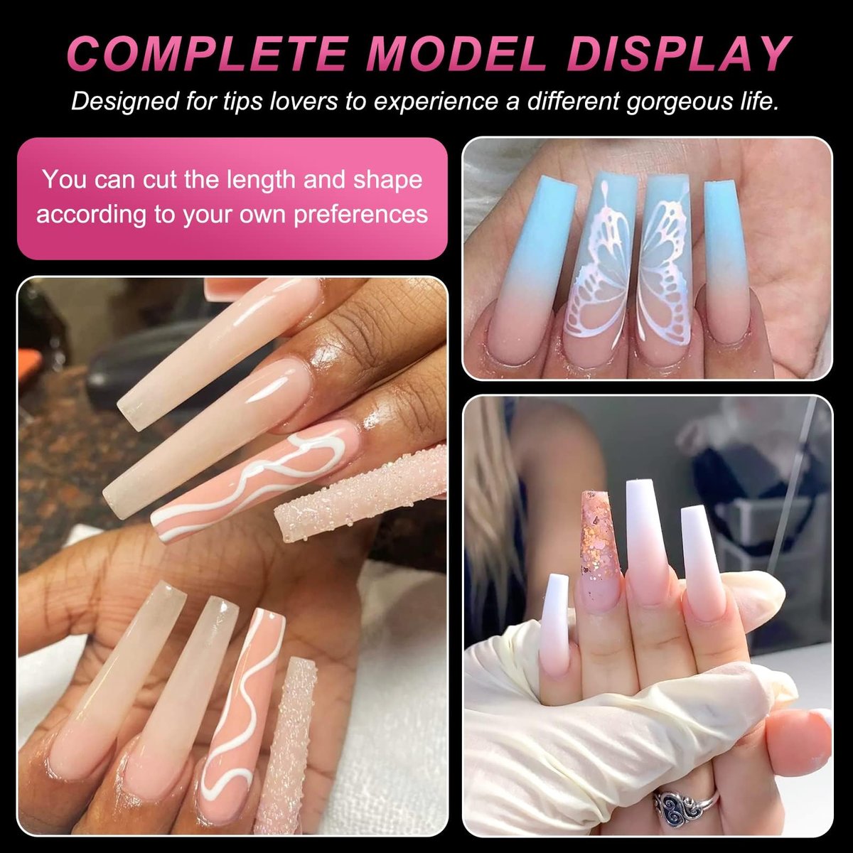 AORAEM XXL Square Clear Fake Nails 240PCS - Long Tapered Square Nail Tips Half Matte Design Extra Long Acrylic Nail Tips with Case for Home DIY Nail Salons - görsel 13