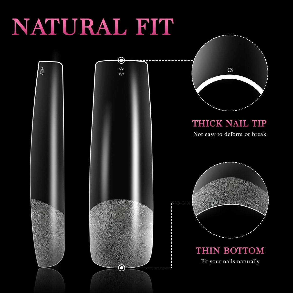 AORAEM XXL Square Clear Fake Nails 240PCS - Long Tapered Square Nail Tips Half Matte Design Extra Long Acrylic Nail Tips with Case for Home DIY Nail Salons - görsel 7