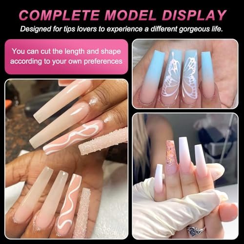 AORAEM XXL Square Clear Fake Nails 240PCS - Long Tapered Square Nail Tips Half Matte Design Extra Long Acrylic Nail Tips with Case for Home DIY Nail Salons - görsel 14
