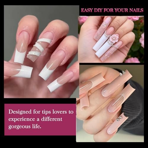AORAEM XXL Square Clear Fake Nails 240PCS - Long Tapered Square Nail Tips Half Matte Design Extra Long Acrylic Nail Tips with Case for Home DIY Nail Salons - görsel 12