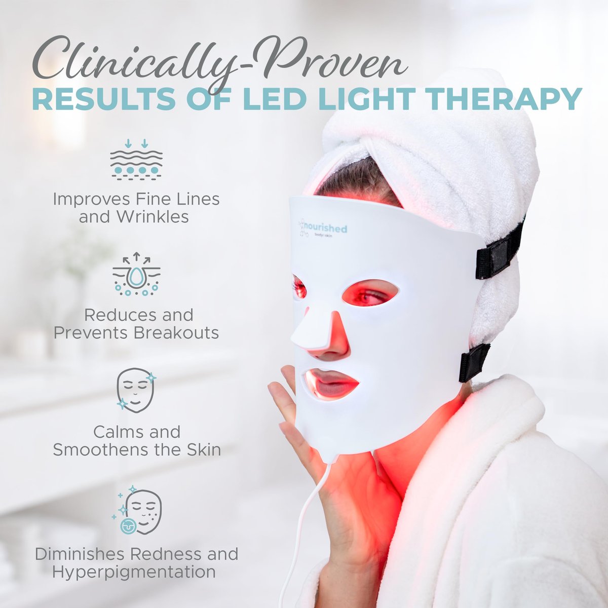 Nourished Bodynskin LED Light Therapy Face & Neck Mask – 7 Colors Red & Blue Anti-Aging Device for Wrinkles, Rejuvenation Avelisse