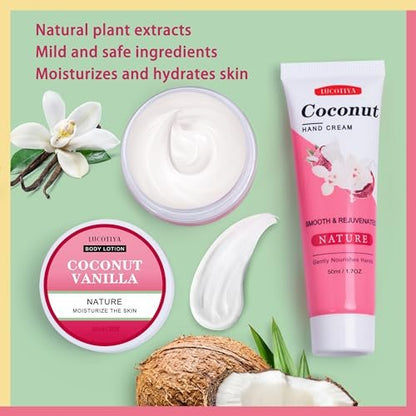 Luxurious Coconut Vanilla Spa Gift Set for Women – Travel Size Bath & Body Care | Unique Birthday & Friendship Gifts for Her