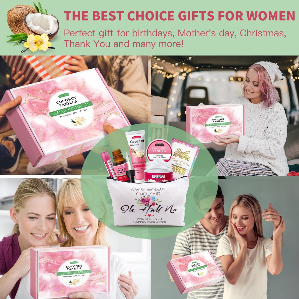 Luxurious Coconut Vanilla Spa Gift Set for Women – Travel Size Bath & Body Care | Unique Birthday & Friendship Gifts for Her - görsel 3