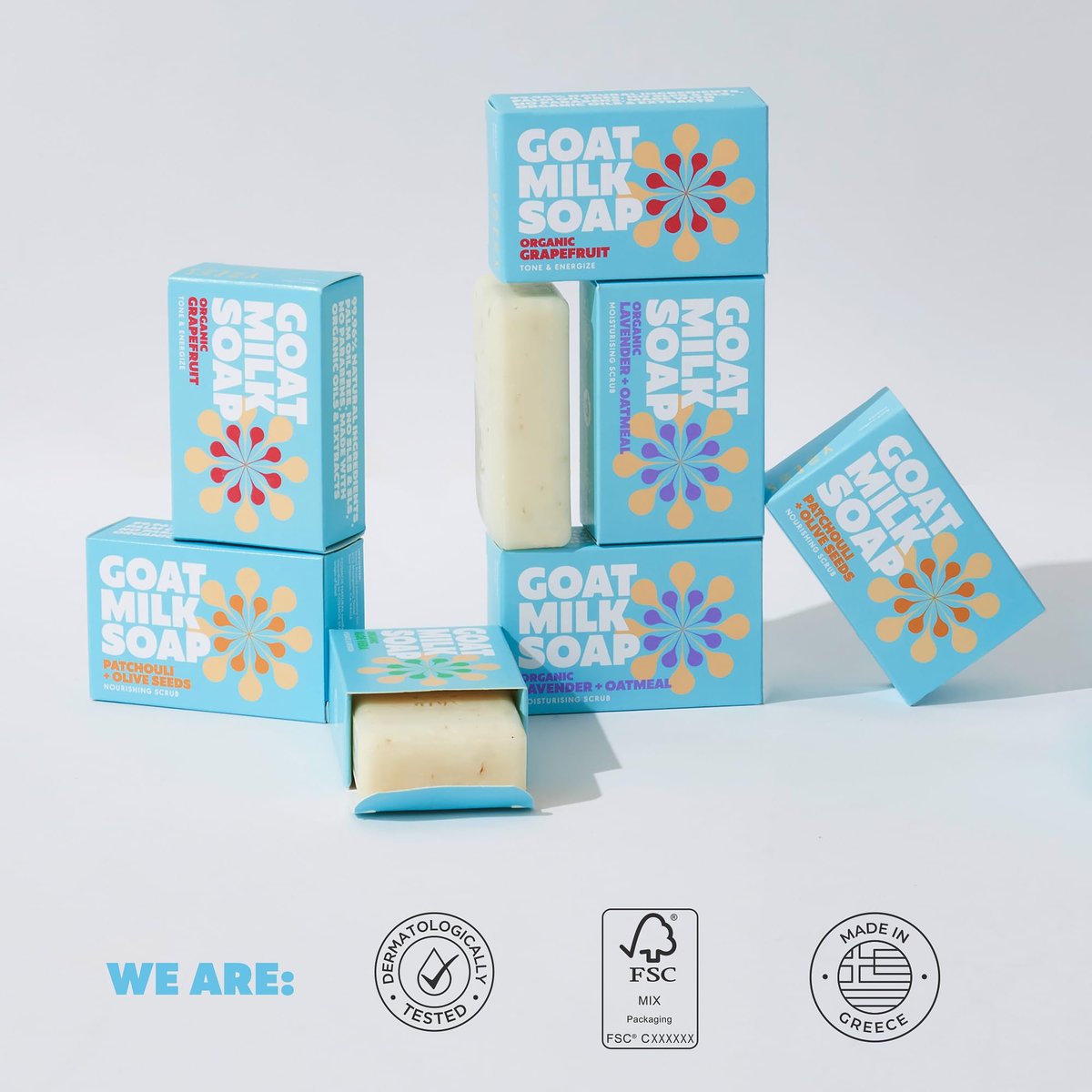 Skin Said Yes Goat Milk Soap Bar - 8 Bars, 4 Unique Scents | All Natural Organic Goats Milk Soap Crafted in Greece for Sensitive Skin Avelisse
