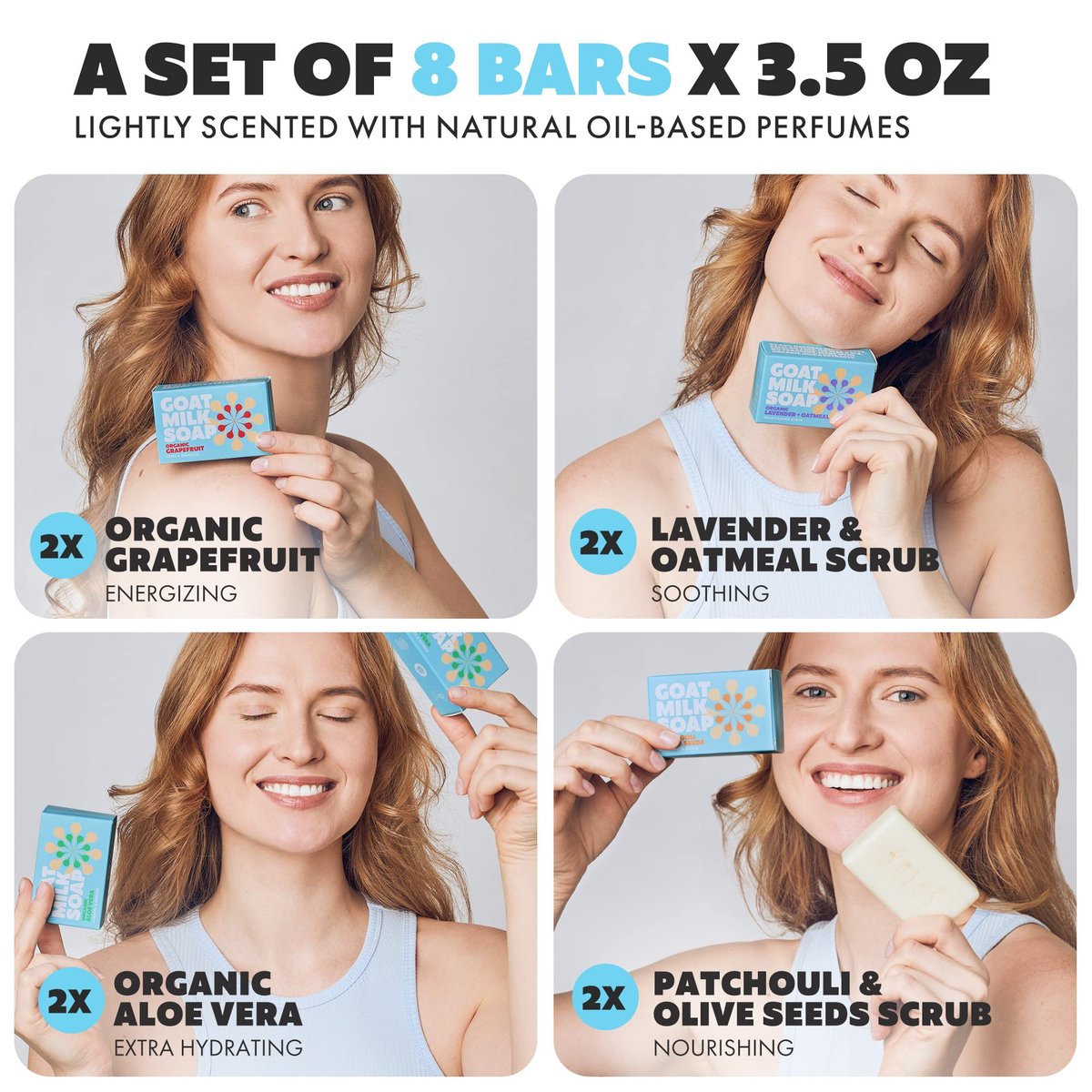 Skin Said Yes Goat Milk Soap Bar - 8 Bars, 4 Unique Scents | All Natural Organic Goats Milk Soap Crafted in Greece for Sensitive Skin Avelisse