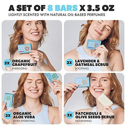 Skin Said Yes Goat Milk Soap Bar - 8 Bars, 4 Unique Scents | All Natural Organic Goats Milk Soap Crafted in Greece for Sensitive Skin Avelisse
