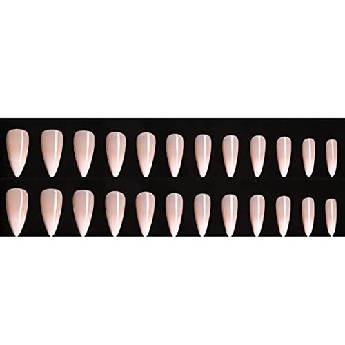 Hkanlre Bling Coffin Press on Nails - 24 Pcs Full Cover Medium False Gradient Nails for Women and Girls (Nude Almond) Avelisse