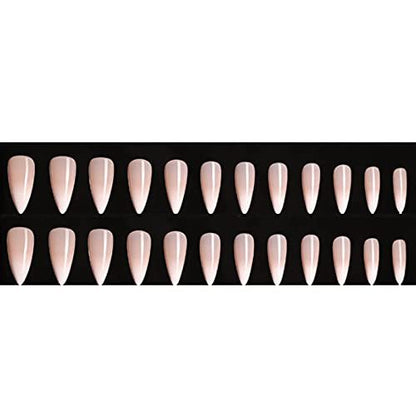 Hkanlre Bling Coffin Press on Nails - 24 Pcs Full Cover Medium False Gradient Nails for Women and Girls (Nude Almond) Avelisse