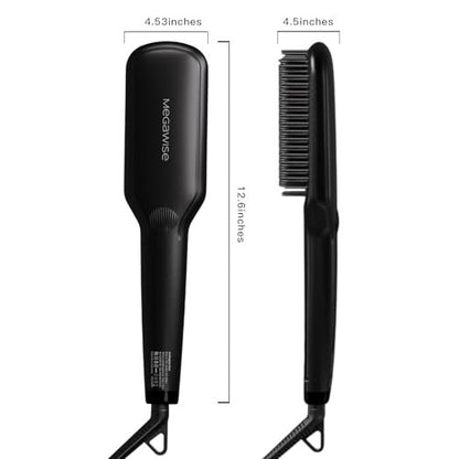 MEGAWISE Pro Ceramic Ionic Hair Straightener Brush - Fast 20s Heating, Auto-Off, Anti-Scald, Dual Voltage, Black Avelisse