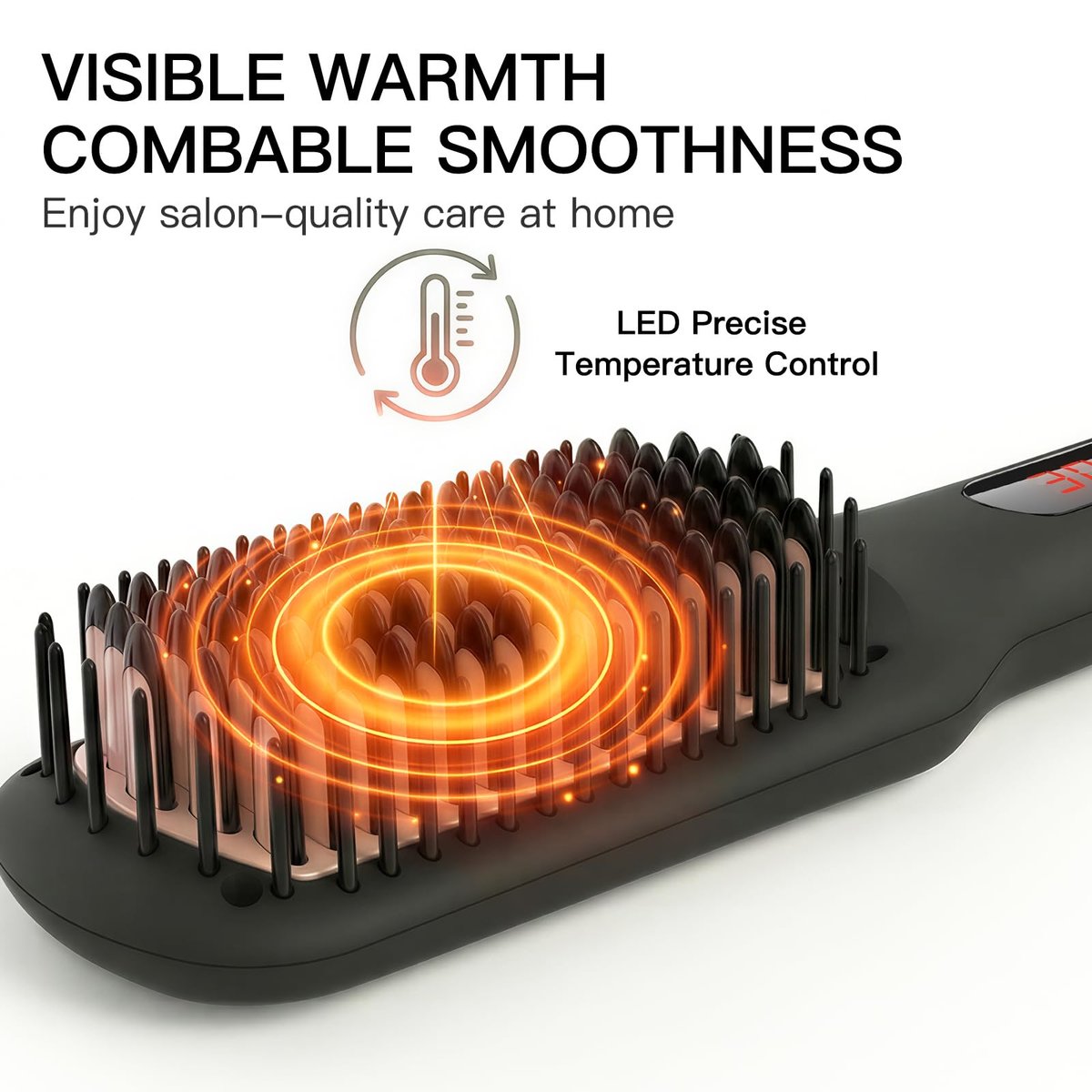 MEGAWISE Pro Ceramic Ionic Hair Straightener Brush - Fast 20s Heating, Auto-Off, Anti-Scald, Dual Voltage, Black Avelisse