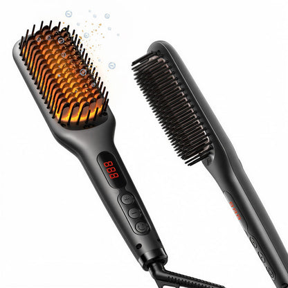 MEGAWISE Pro Ceramic Ionic Hair Straightener Brush - Fast 20s Heating, Auto-Off, Anti-Scald, Dual Voltage, Black Avelisse