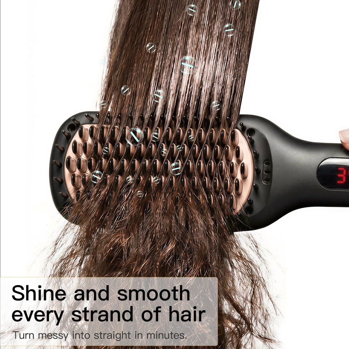 MEGAWISE Pro Ceramic Ionic Hair Straightener Brush - Fast 20s Heating, Auto-Off, Anti-Scald, Dual Voltage, Black Avelisse