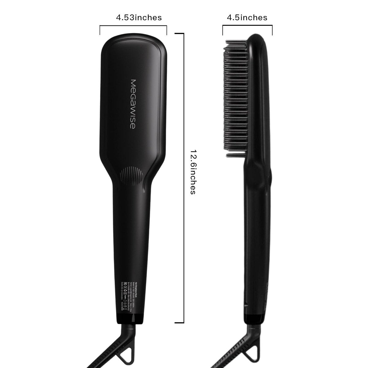 MEGAWISE Pro Ceramic Ionic Hair Straightener Brush - Fast 20s Heating, Auto-Off, Anti-Scald, Dual Voltage, Black Avelisse