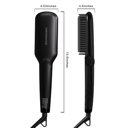 MEGAWISE Pro Ceramic Ionic Hair Straightener Brush - Fast 20s Heating, Auto-Off, Anti-Scald, Dual Voltage, Black Avelisse