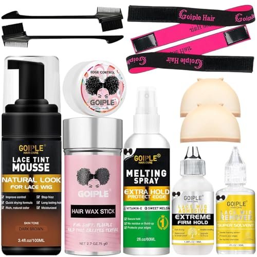 Lace Tint Melting Mousse for Wigs, Toupees, and Hairpieces - Natural Finishing Color and Glue Tool Set (Dark Brown) Avelisse