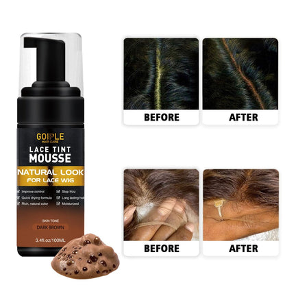 Lace Tint Melting Mousse for Wigs, Toupees, and Hairpieces - Natural Finishing Color and Glue Tool Set (Dark Brown) Avelisse