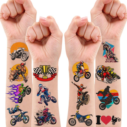 Dirt Bike Temporary Tattoos - 96 PCS (8 Sheets) Fake Tattoo Stickers for Boys & Girls | Motocross Themed Birthday Party Supplies, Favors, Decorations & Rewards