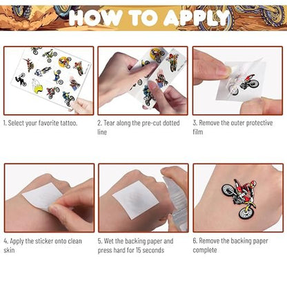 Dirt Bike Temporary Tattoos - 96 PCS (8 Sheets) Fake Tattoo Stickers for Boys & Girls | Motocross Themed Birthday Party Supplies, Favors, Decorations & Rewards