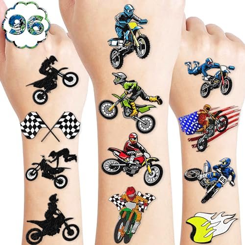 Dirt Bike Temporary Tattoos - 96 PCS (8 Sheets) Fake Tattoo Stickers for Boys & Girls | Motocross Themed Birthday Party Supplies, Favors, Decorations & Rewards - görsel 2