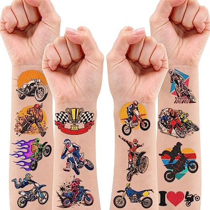 60 PCS Dirt Bike Temporary Tattoos for Kids - Waterproof Fake Tattoo Stickers (5 Sheets) - Motocross Racing Birthday Party Supplies, Favors & Goodie Bag Stuffers for Boys