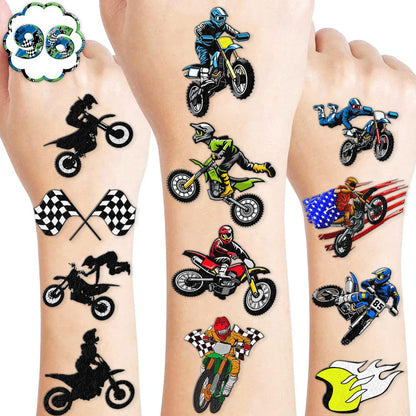 Dirt Bike Temporary Tattoos - 96 PCS (8 Sheets) Fake Tattoo Stickers for Boys & Girls | Motocross Themed Birthday Party Supplies, Favors, Decorations & Rewards