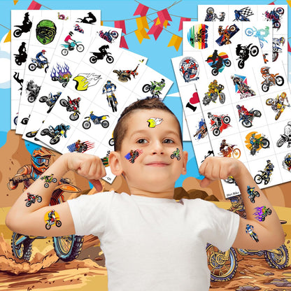 Dirt Bike Temporary Tattoos - 96 PCS (8 Sheets) Fake Tattoo Stickers for Boys & Girls | Motocross Themed Birthday Party Supplies, Favors, Decorations & Rewards