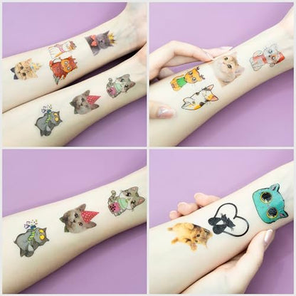 96 PCS Super Cute Cat Temporary Tattoos for Kids - Pre-Cut Fake Tattoo Stickers for Birthday Party Favors, School Rewards, and Home Activities