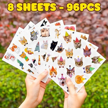 96 PCS Super Cute Cat Temporary Tattoos for Kids - Pre-Cut Fake Tattoo Stickers for Birthday Party Favors, School Rewards, and Home Activities