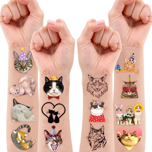 96 PCS Super Cute Cat Temporary Tattoos for Kids - Pre-Cut Fake Tattoo Stickers for Birthday Party Favors, School Rewards, and Home Activities - görsel 17