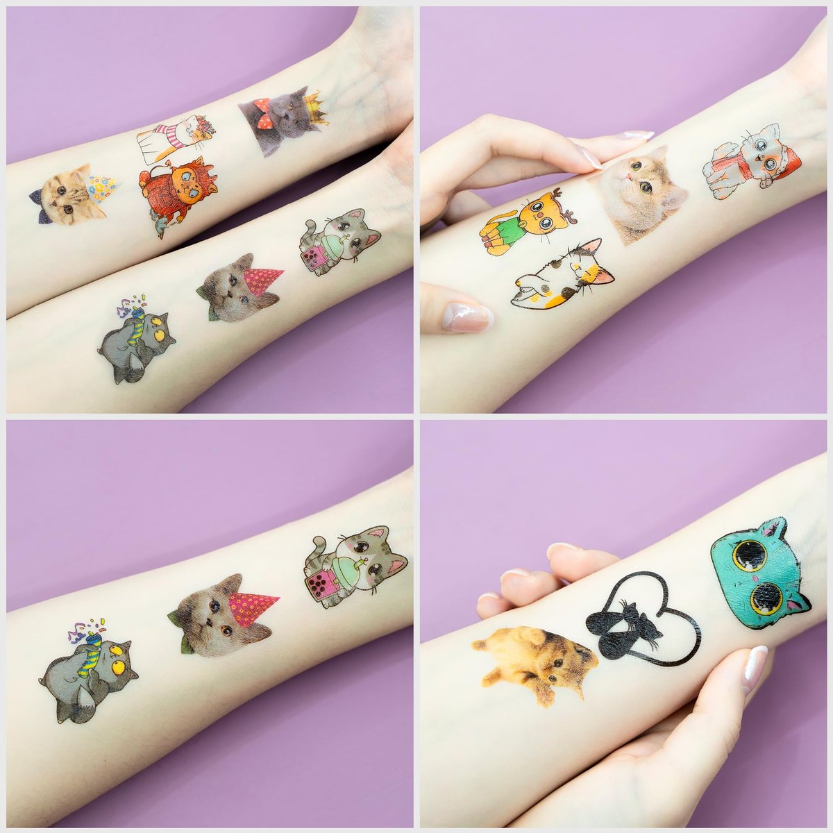96 PCS Super Cute Cat Temporary Tattoos for Kids - Pre-Cut Fake Tattoo Stickers for Birthday Party Favors, School Rewards, and Home Activities - görsel 12