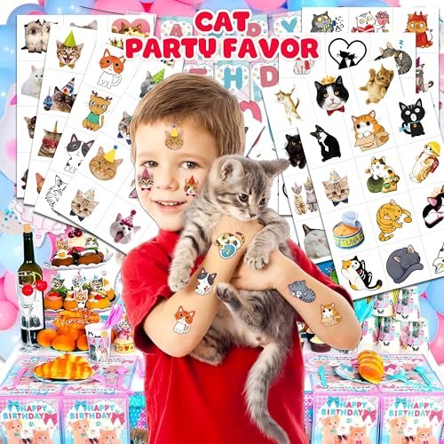 96 PCS Super Cute Cat Temporary Tattoos for Kids - Pre-Cut Fake Tattoo Stickers for Birthday Party Favors, School Rewards, and Home Activities - görsel 3