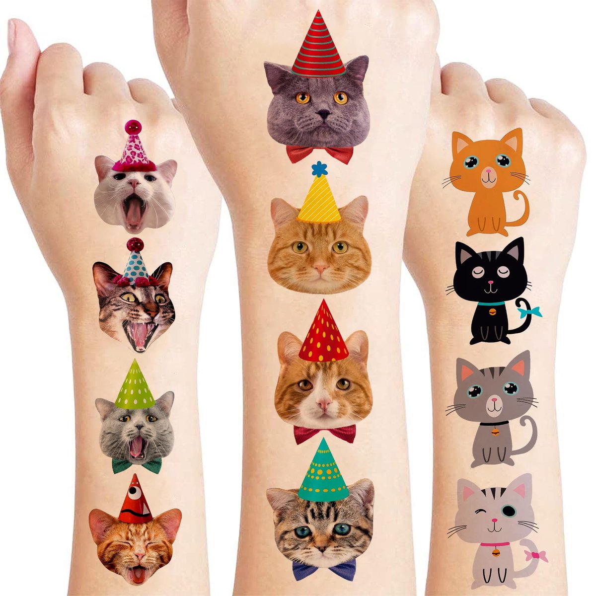 96 PCS Super Cute Cat Temporary Tattoos for Kids - Pre-Cut Fake Tattoo Stickers for Birthday Party Favors, School Rewards, and Home Activities - görsel 2
