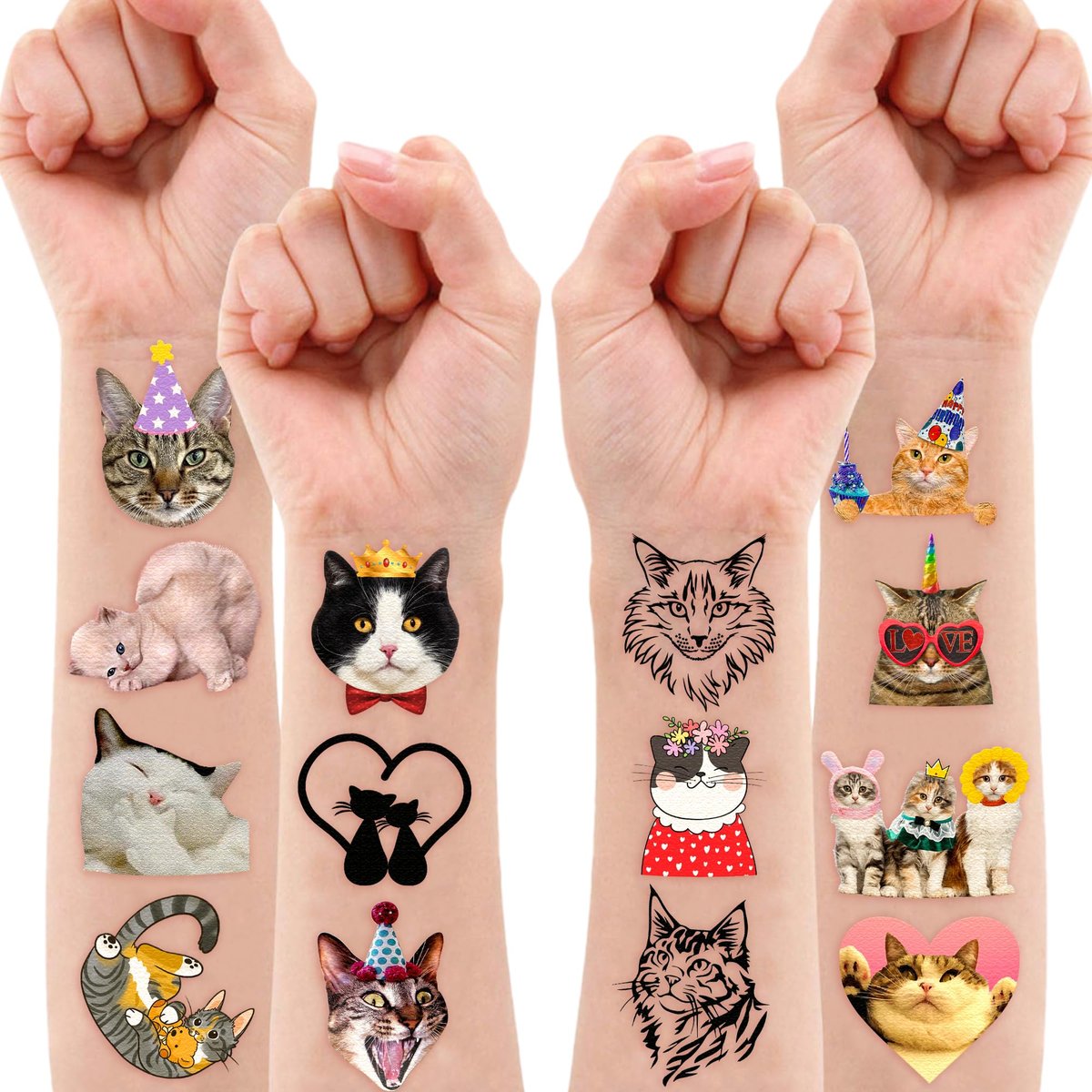96 PCS Super Cute Cat Temporary Tattoos for Kids - Pre-Cut Fake Tattoo Stickers for Birthday Party Favors, School Rewards, and Home Activities - görsel 18